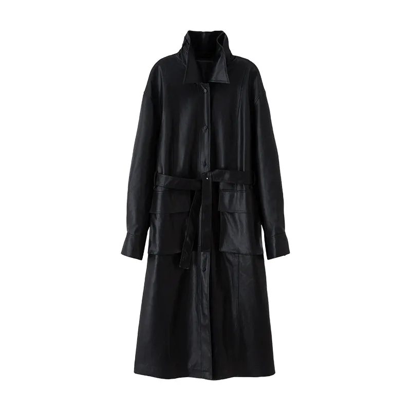 Long Leather Trench Coat