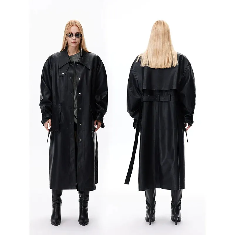 Long Leather Trench Coat