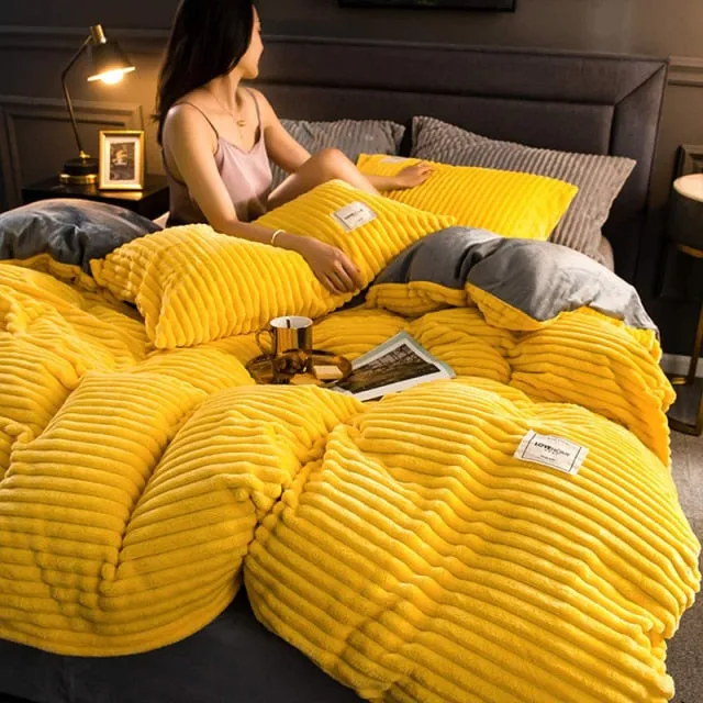 Luxurious Ultra Soft 3 Piece Ribbed Flannel Duvet Cover Set