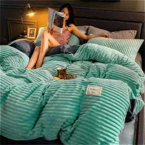 Luxurious Ultra Soft 3 Piece Ribbed Flannel Duvet Cover Set