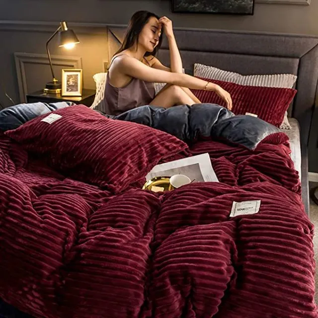 Luxurious Ultra Soft 3 Piece Ribbed Flannel Duvet Cover Set