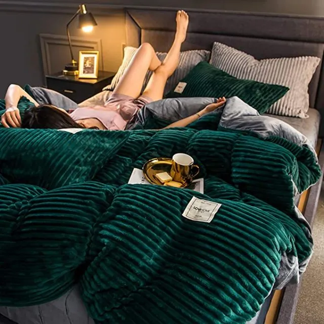 Luxurious Ultra Soft 3 Piece Ribbed Flannel Duvet Cover Set