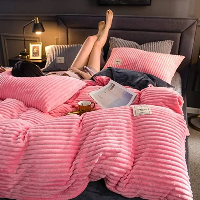 Luxurious Ultra Soft 3 Piece Ribbed Flannel Duvet Cover Set