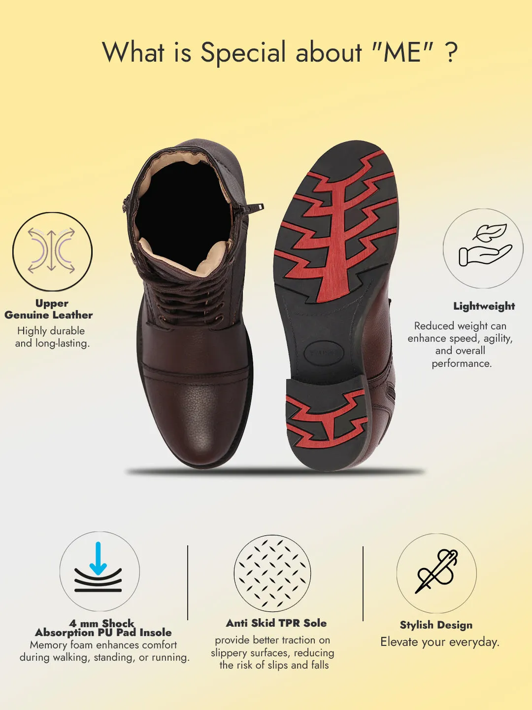 Men Brown High Top Genuine Leather Hook and 7-Eye Lace Up Side Zipper Cap Toe Classic Flat Boots