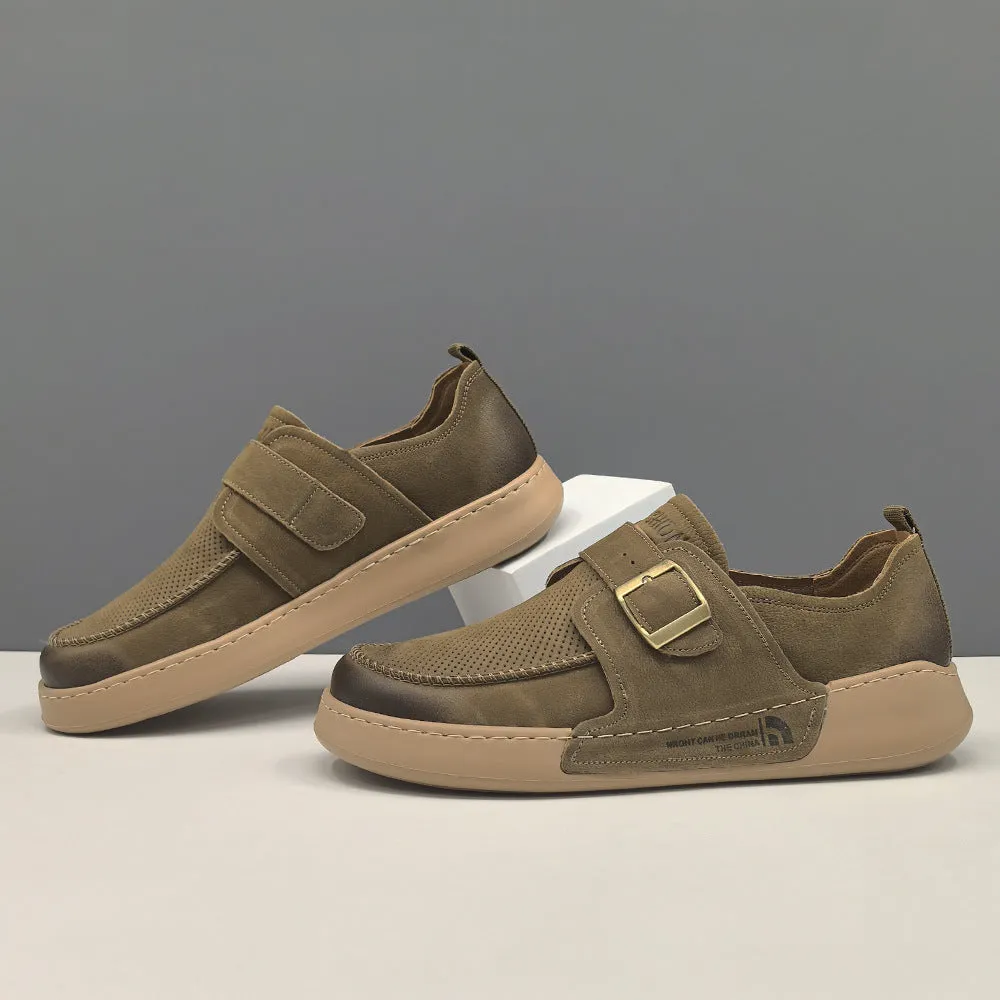 Men Retro Plain Breathable Leather Flat Casual Shoes