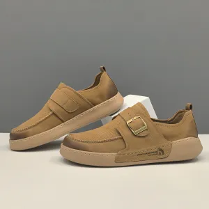 Men Retro Plain Breathable Leather Flat Casual Shoes