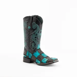 Men's Ferrini Patchwork Leather Boots Handcrafted Black