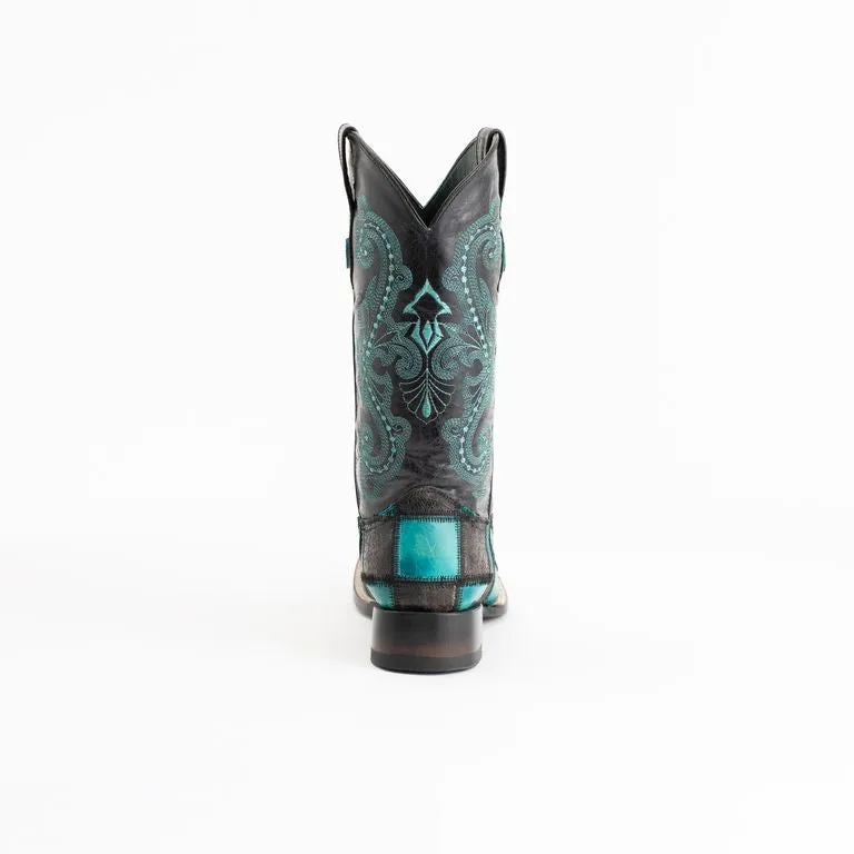Men's Ferrini Patchwork Leather Boots Handcrafted Black