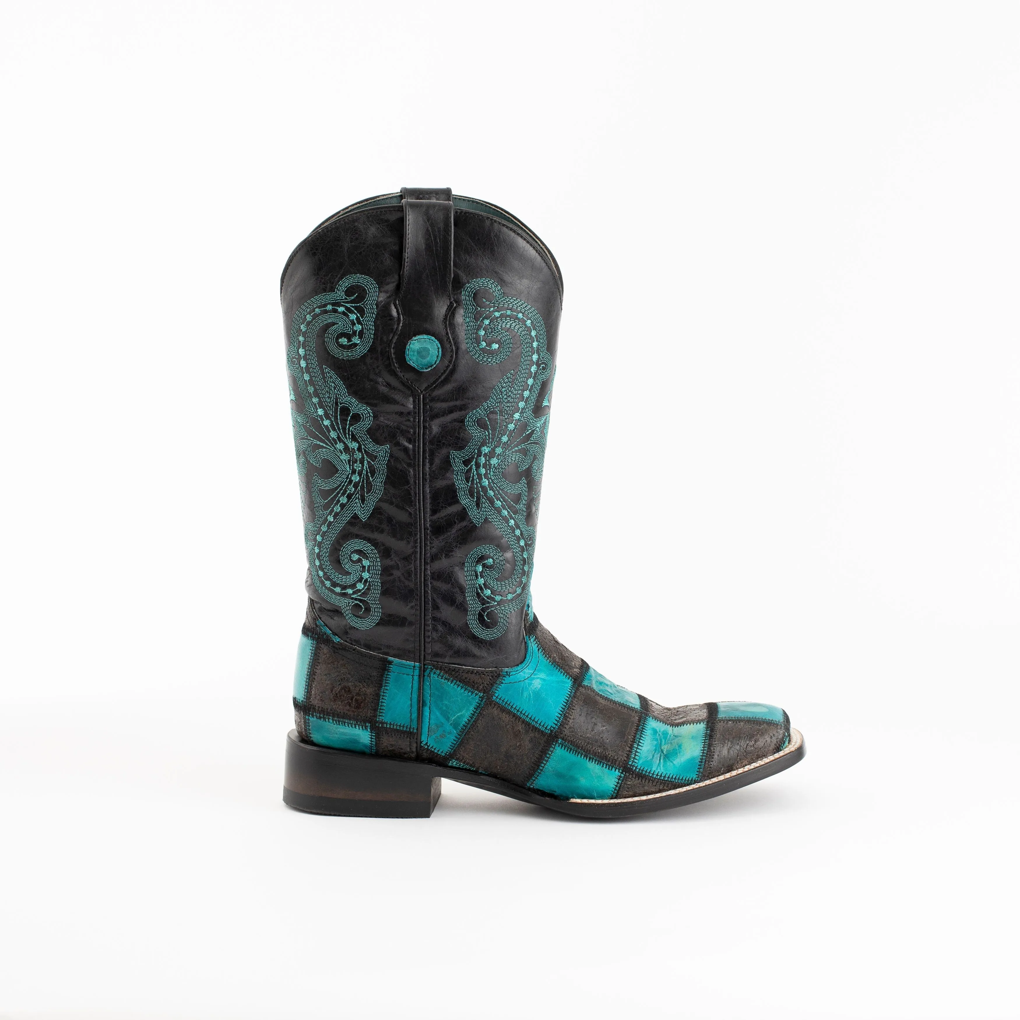 Men's Ferrini Patchwork Leather Boots Handcrafted Black