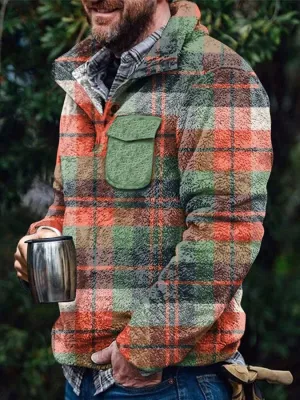 Men's Flannel Casual Retro Button Pullover Sweatshirt