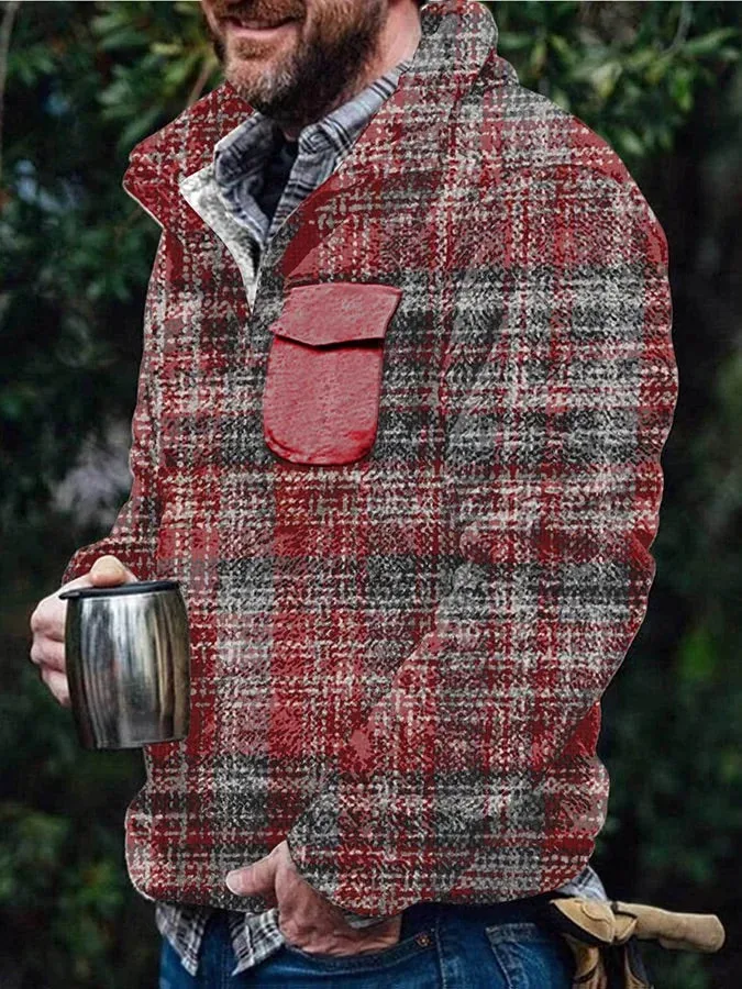 Men's Flannel Casual Retro Button Pullover Sweatshirt
