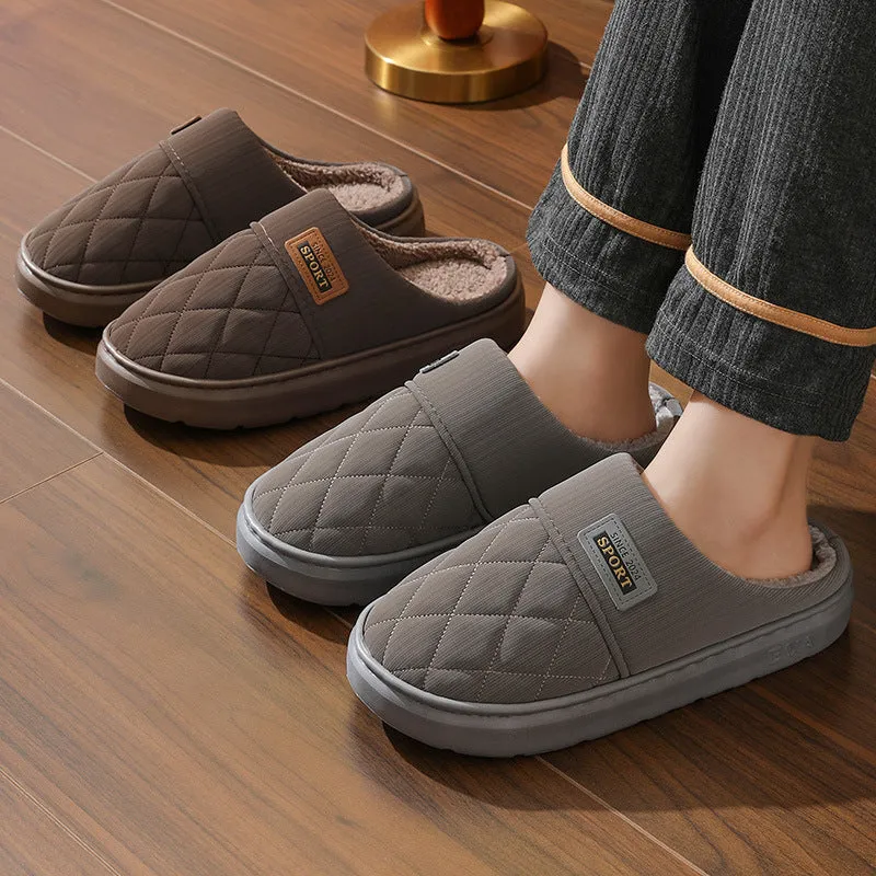 Men's Home Slippers, Winter Warm Plush House Shoes, Indoor Non-slip Floor Bedroom Flats, Casual All-match Shoes