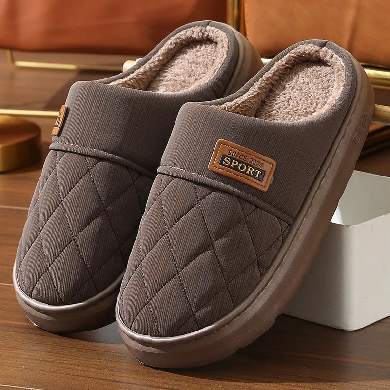 Men's Home Slippers, Winter Warm Plush House Shoes, Indoor Non-slip Floor Bedroom Flats, Casual All-match Shoes