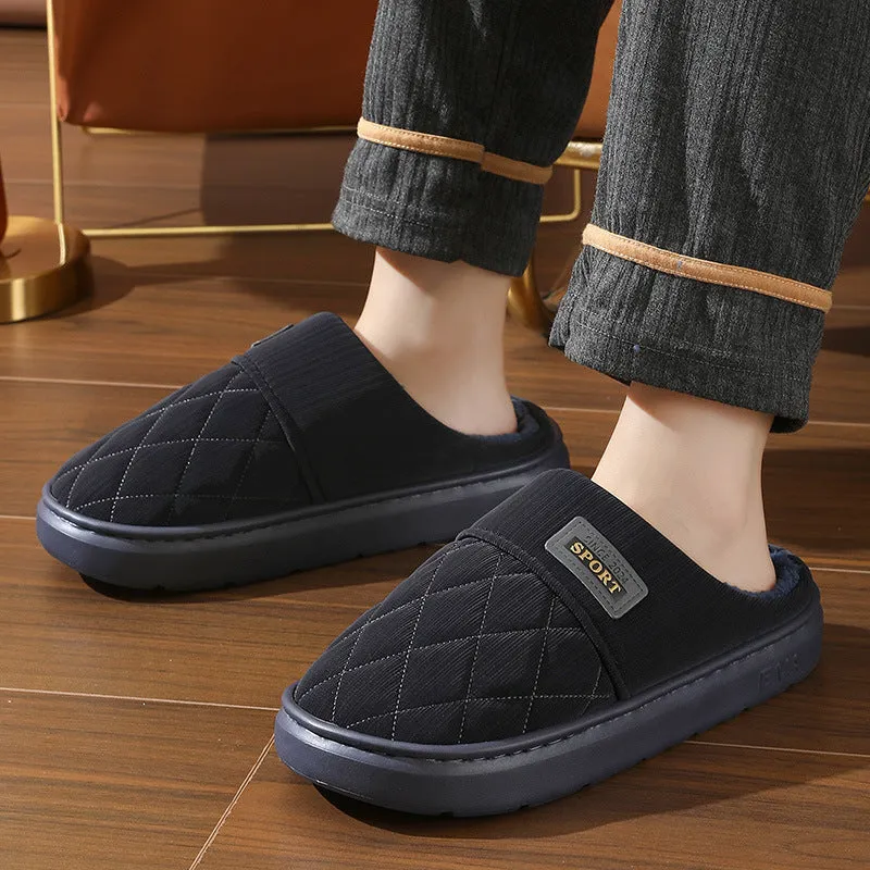 Men's Home Slippers, Winter Warm Plush House Shoes, Indoor Non-slip Floor Bedroom Flats, Casual All-match Shoes