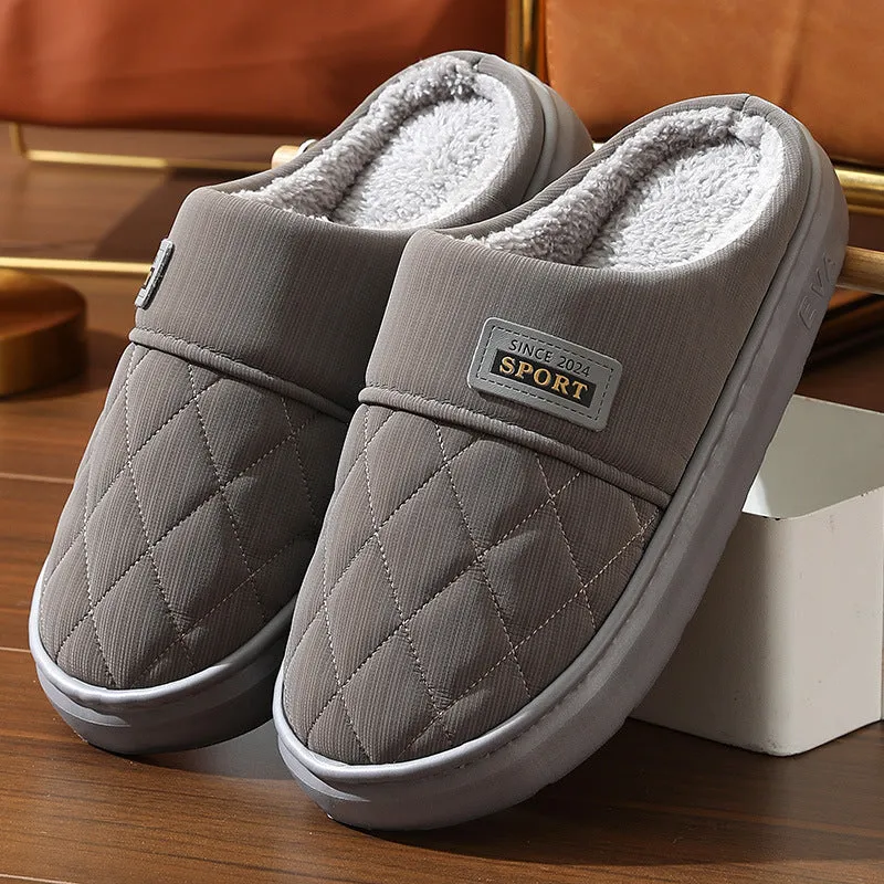 Men's Home Slippers, Winter Warm Plush House Shoes, Indoor Non-slip Floor Bedroom Flats, Casual All-match Shoes
