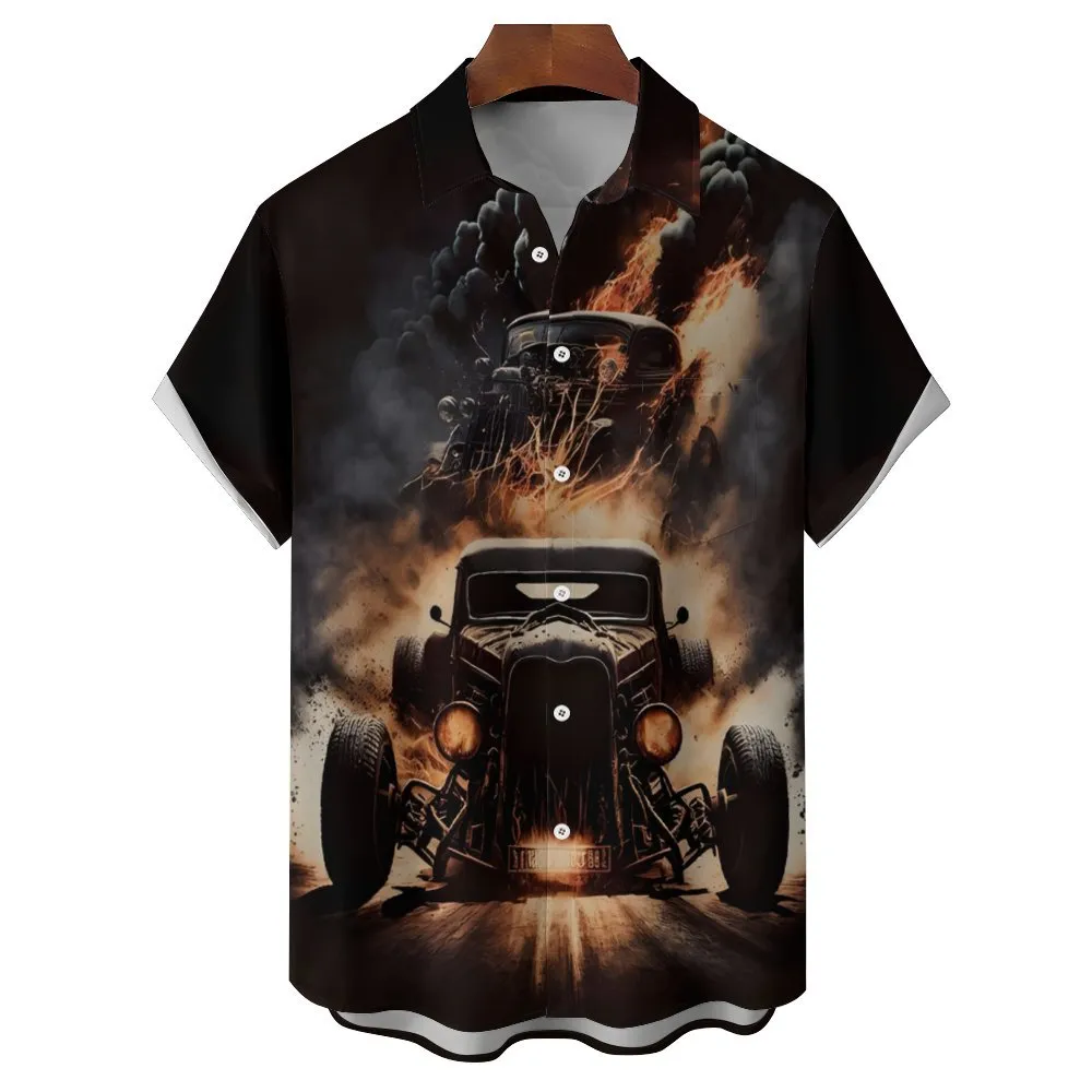 Men's Retro Car Casual Short Sleeve Shirt 2401000334