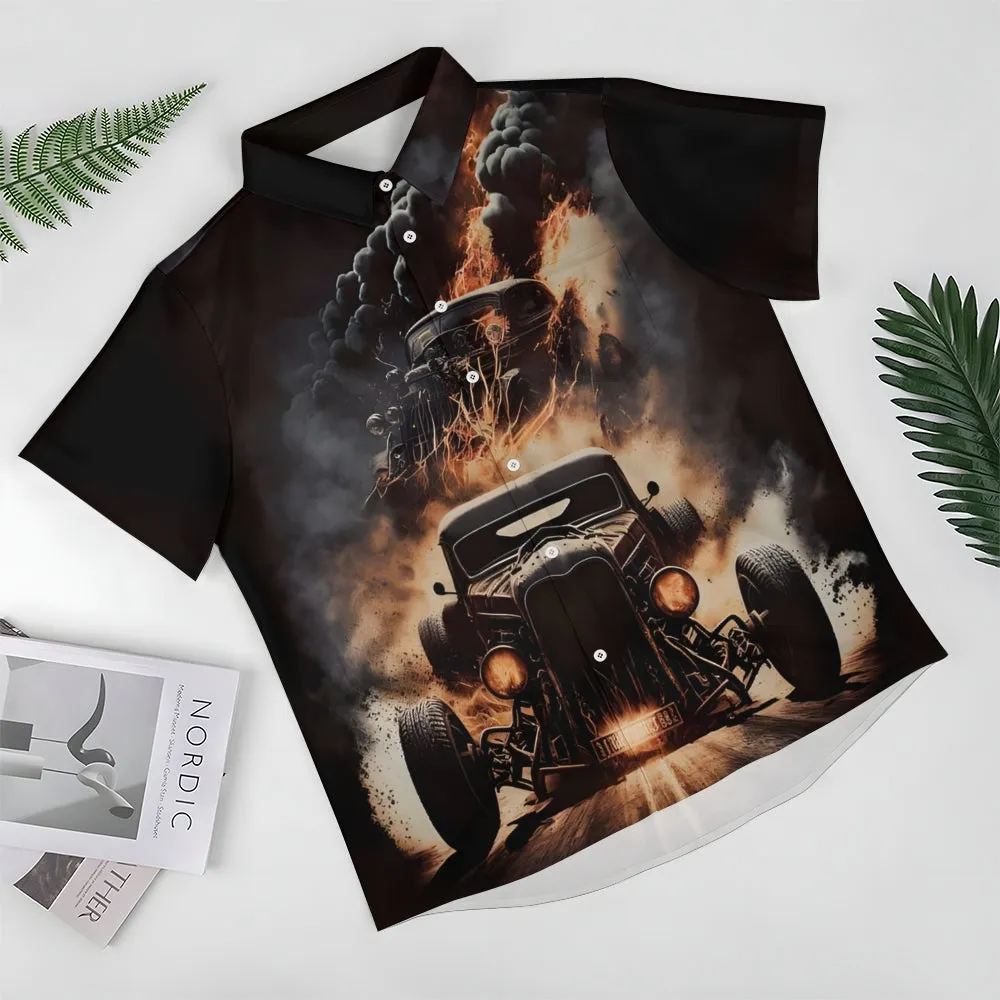 Men's Retro Car Casual Short Sleeve Shirt 2401000334