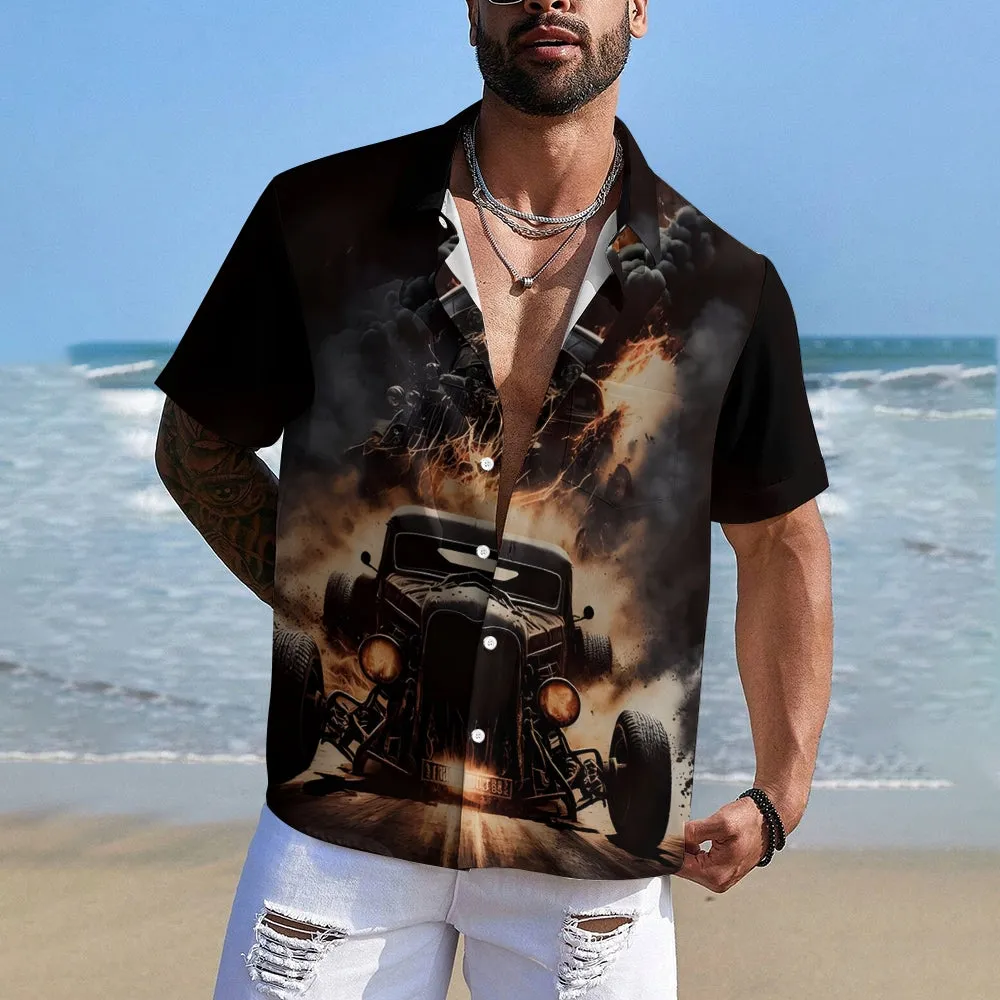 Men's Retro Car Casual Short Sleeve Shirt 2401000334
