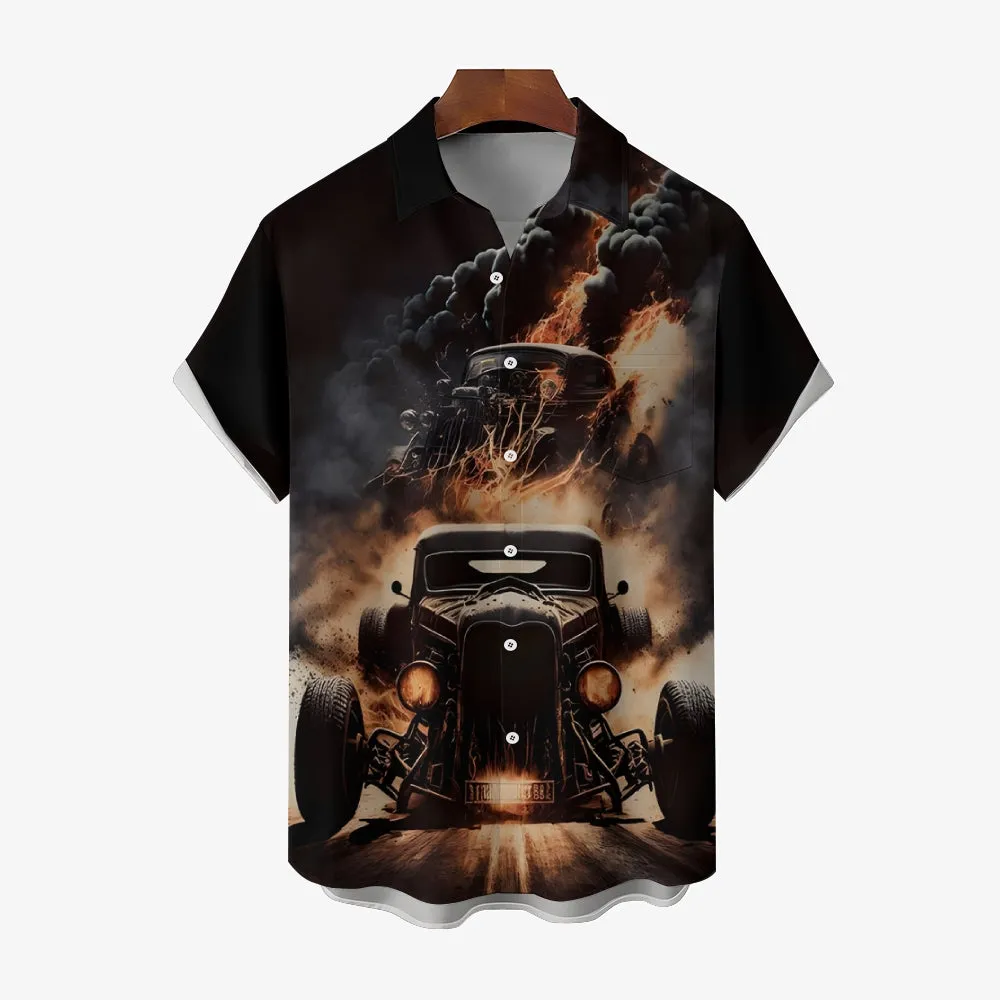 Men's Retro Car Casual Short Sleeve Shirt 2401000334