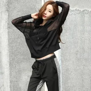 Mesh Patchwork Hooded Shirt