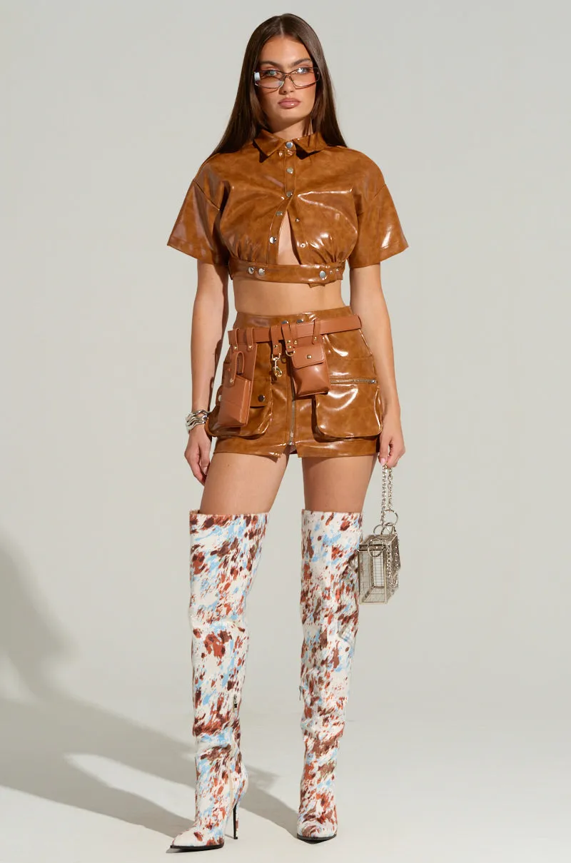 MYSTERY GIRL GLOSSY FAUX LEATHER MINI SKIRT