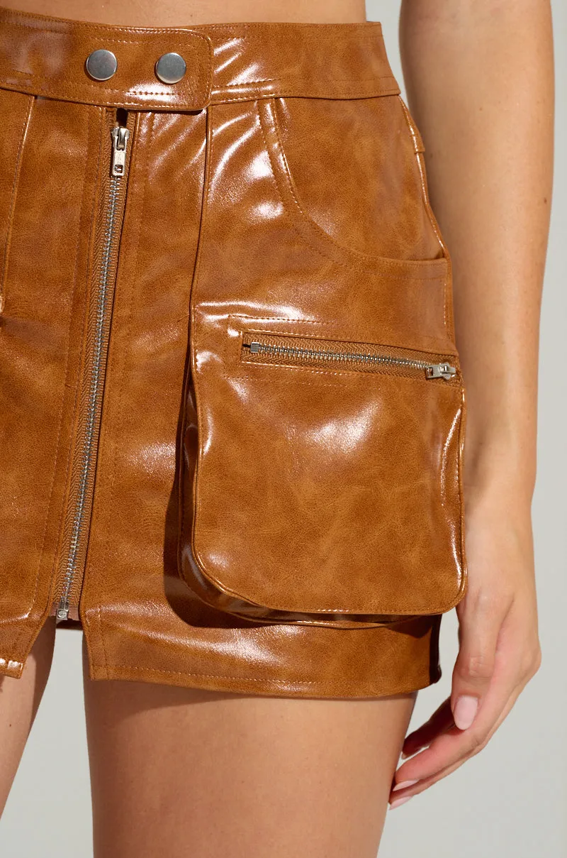 MYSTERY GIRL GLOSSY FAUX LEATHER MINI SKIRT