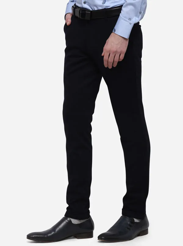 Navy Blue Solid Slim Fit Formal Trouser | JB Studio