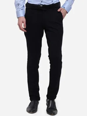 Navy Blue Solid Slim Fit Formal Trouser | JB Studio