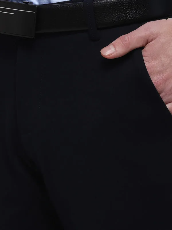 Navy Blue Solid Slim Fit Formal Trouser | JB Studio