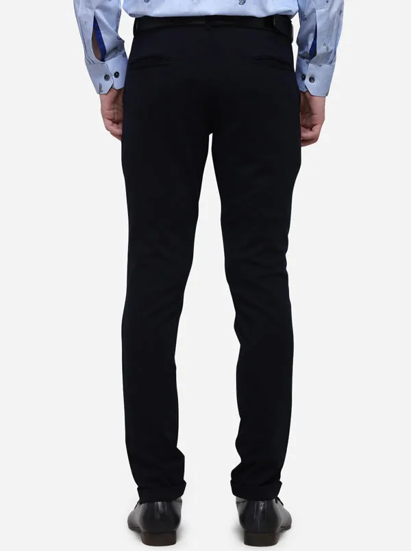 Navy Blue Solid Slim Fit Formal Trouser | JB Studio