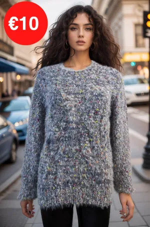 Navy Colourful Popcorn Style Warm Crew Neck Jumper