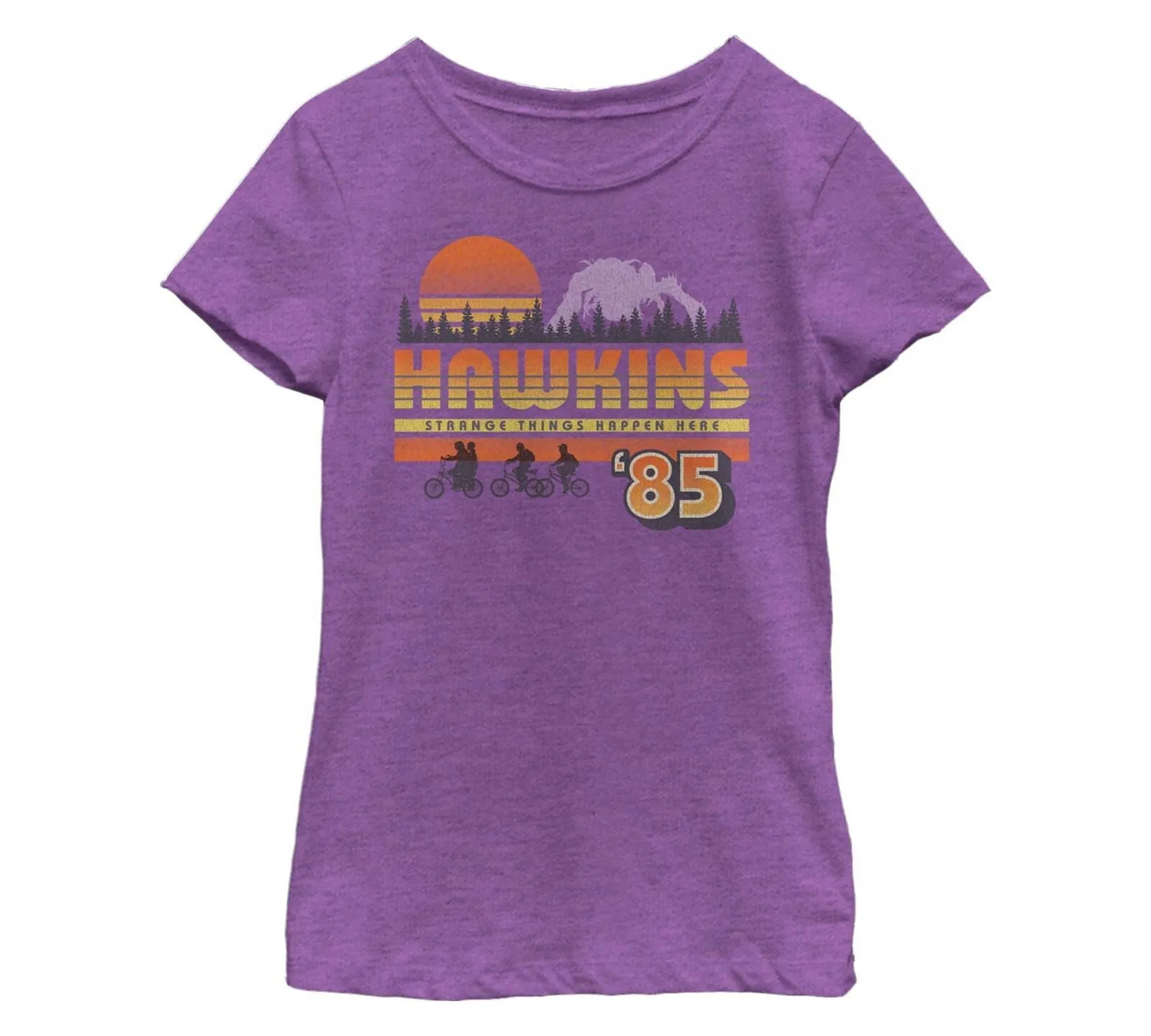 Netflix Girl's Stranger Things Retro Hawkins Bikers T-Shirt Purple Berry S