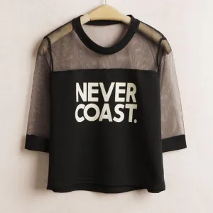 'NEVER COAST' Mesh Patchwork T-Shirt