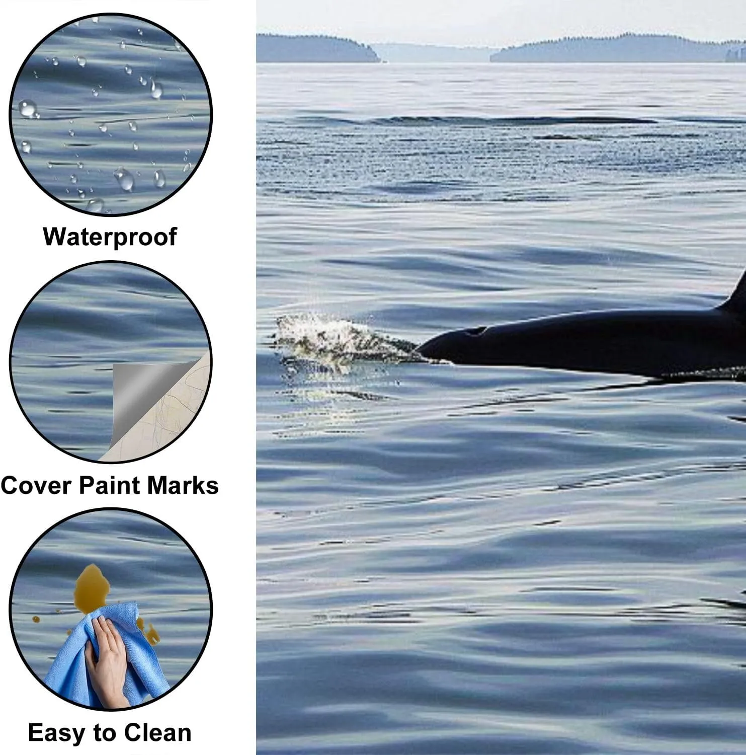NEW Retails $109, 5 Ft x 7 FT Peel and Stick Mural Wallpaper Orca Killer Whale Calf Canvas Wallpaper Self Adhesive Wall Decals Removable Wall Mural