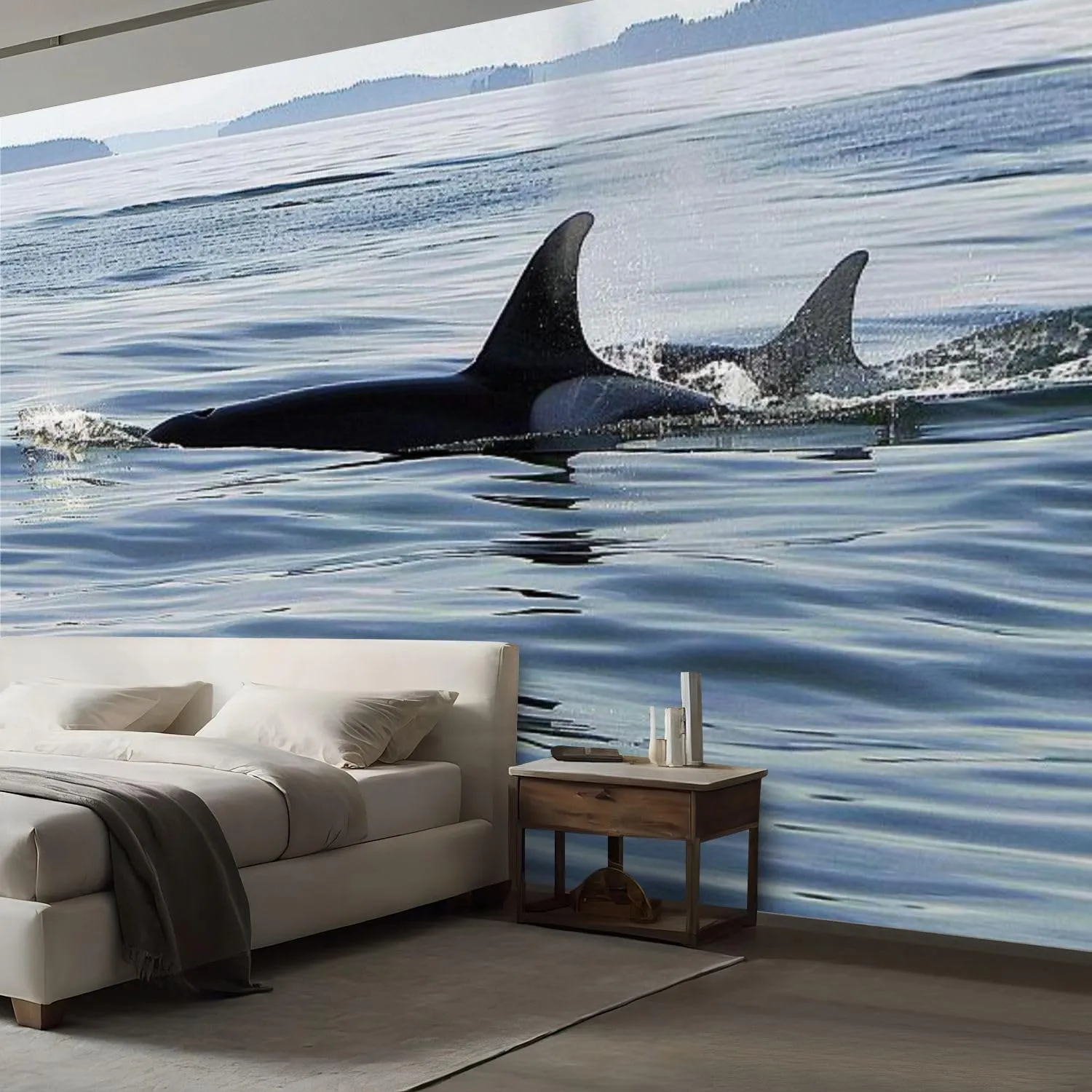 NEW Retails $109, 5 Ft x 7 FT Peel and Stick Mural Wallpaper Orca Killer Whale Calf Canvas Wallpaper Self Adhesive Wall Decals Removable Wall Mural