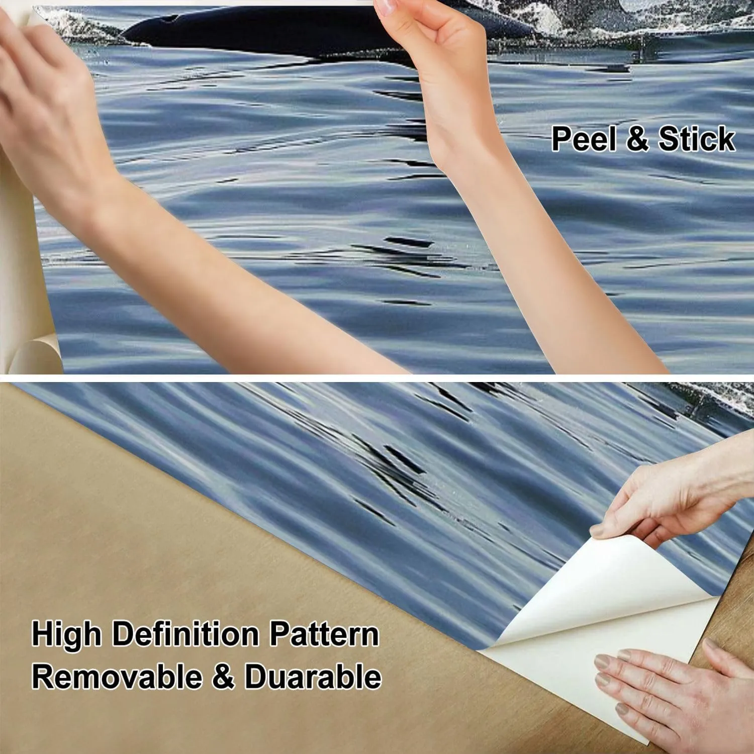 NEW Retails $109, 5 Ft x 7 FT Peel and Stick Mural Wallpaper Orca Killer Whale Calf Canvas Wallpaper Self Adhesive Wall Decals Removable Wall Mural