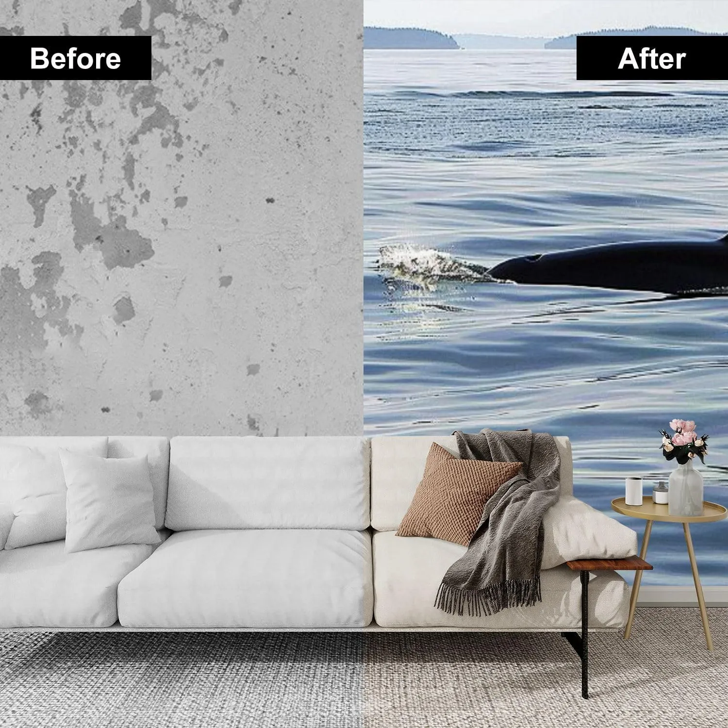 NEW Retails $109, 5 Ft x 7 FT Peel and Stick Mural Wallpaper Orca Killer Whale Calf Canvas Wallpaper Self Adhesive Wall Decals Removable Wall Mural