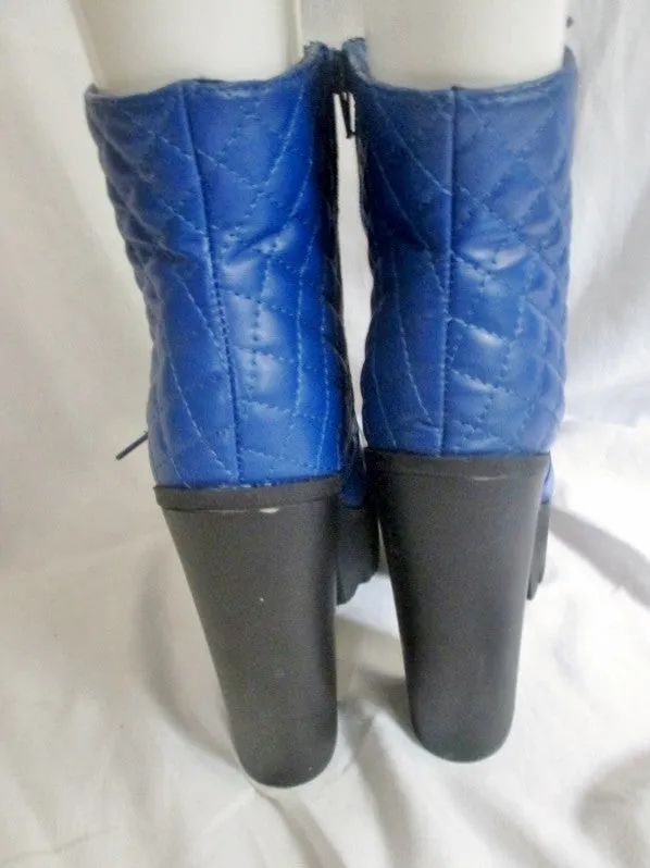 New Womens BUMPER Vegan High Heel Ankle Boot Booties 9 BLUE Steampunk