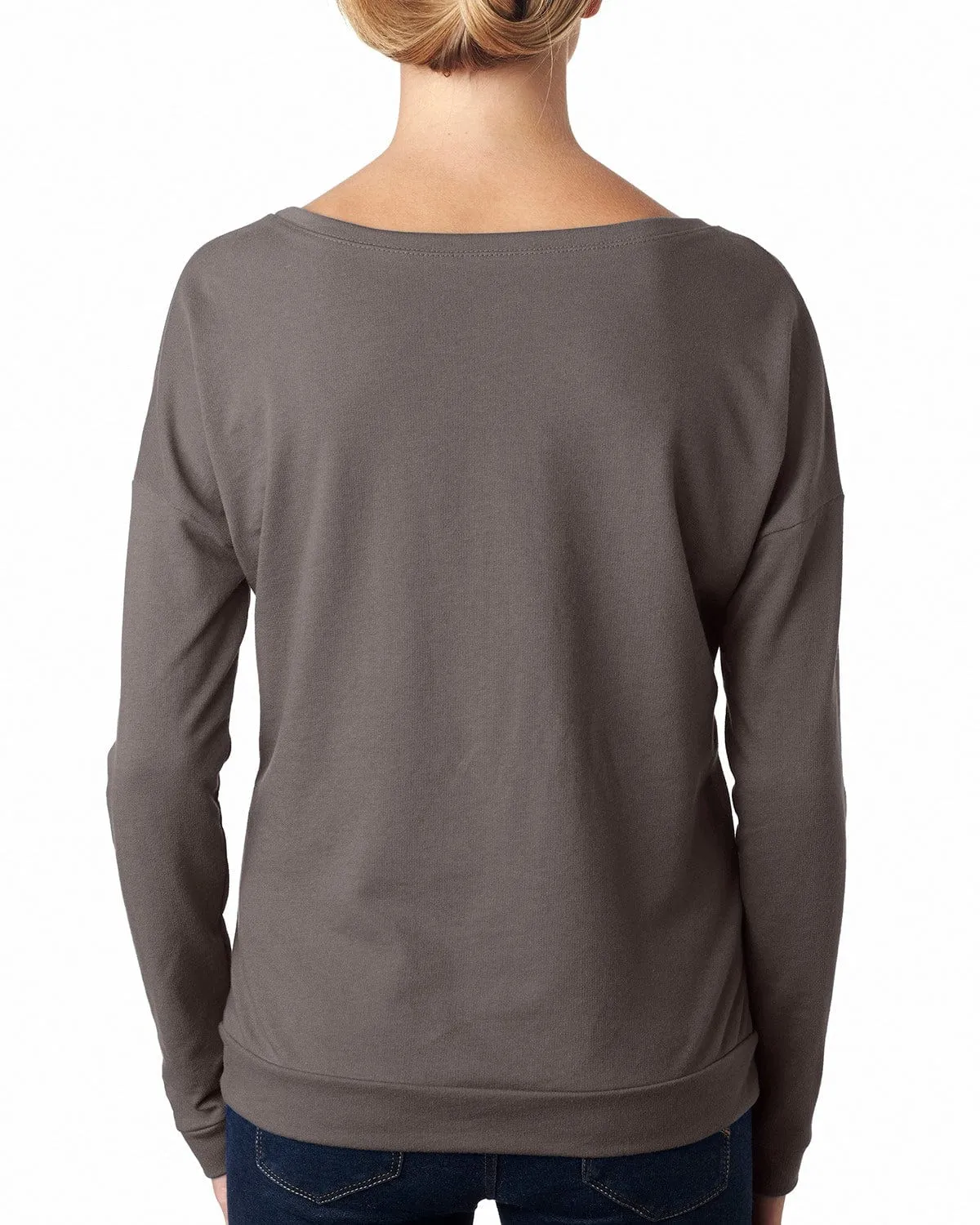 Next Level Ladies Terry Long Sleeve Scoop Tee | Warm Gray