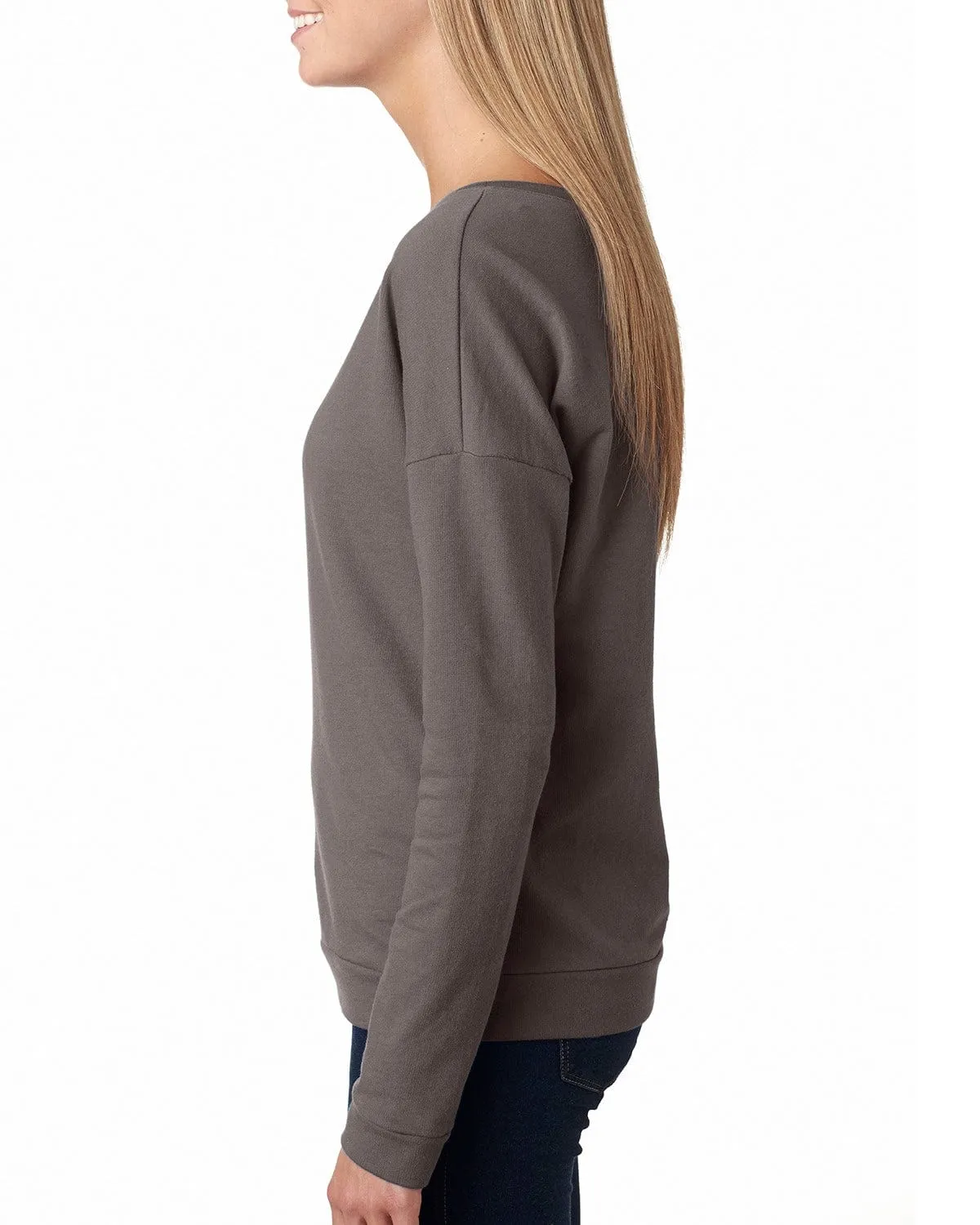 Next Level Ladies Terry Long Sleeve Scoop Tee | Warm Gray