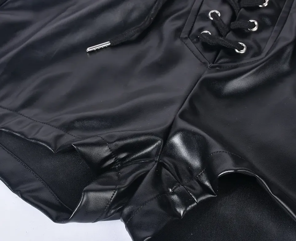 NightFlare High Waist Lace-Up Faux Leather Shorts
