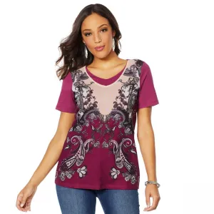 NWT DG2 By Diane Gilman Womens Mesh-Front Layered Tee. 704876 X-Large