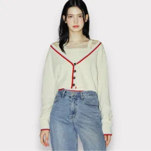 NWT Letter From Moon Merino Wool Two-Piece Stripe Cardigan Bustier Top Sz S