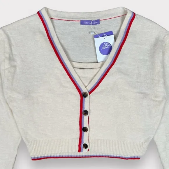NWT Letter From Moon Merino Wool Two-Piece Stripe Cardigan Bustier Top Sz S