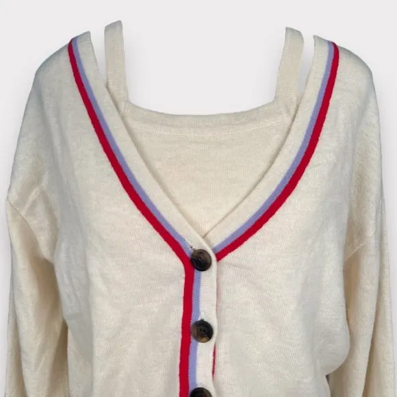 NWT Letter From Moon Merino Wool Two-Piece Stripe Cardigan Bustier Top Sz S