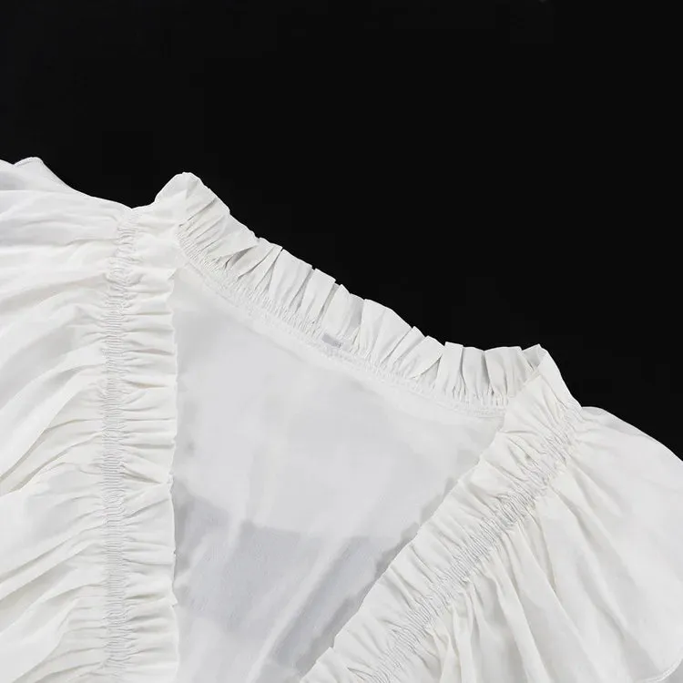 Obsidian Phoenix Luxury Ruffled V-Neck White Mini Dress - Elegant Long Sleeve High-Waist Lace-Up Bandage Dress for Women