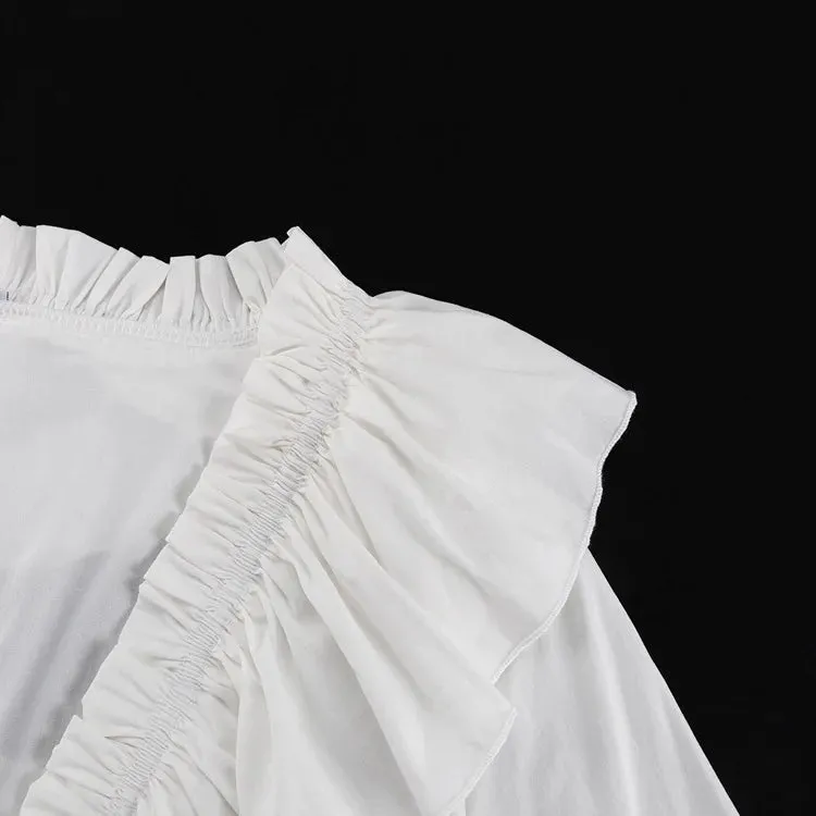 Obsidian Phoenix Luxury Ruffled V-Neck White Mini Dress - Elegant Long Sleeve High-Waist Lace-Up Bandage Dress for Women