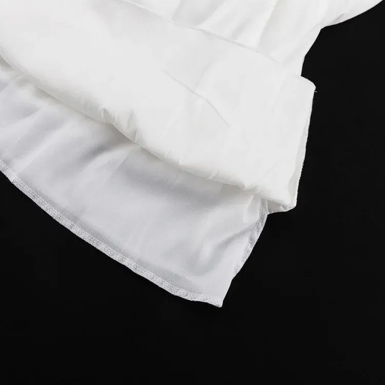 Obsidian Phoenix Luxury Ruffled V-Neck White Mini Dress - Elegant Long Sleeve High-Waist Lace-Up Bandage Dress for Women