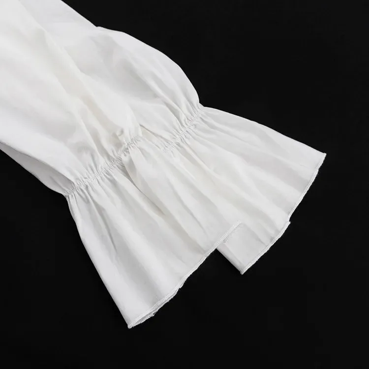 Obsidian Phoenix Luxury Ruffled V-Neck White Mini Dress - Elegant Long Sleeve High-Waist Lace-Up Bandage Dress for Women