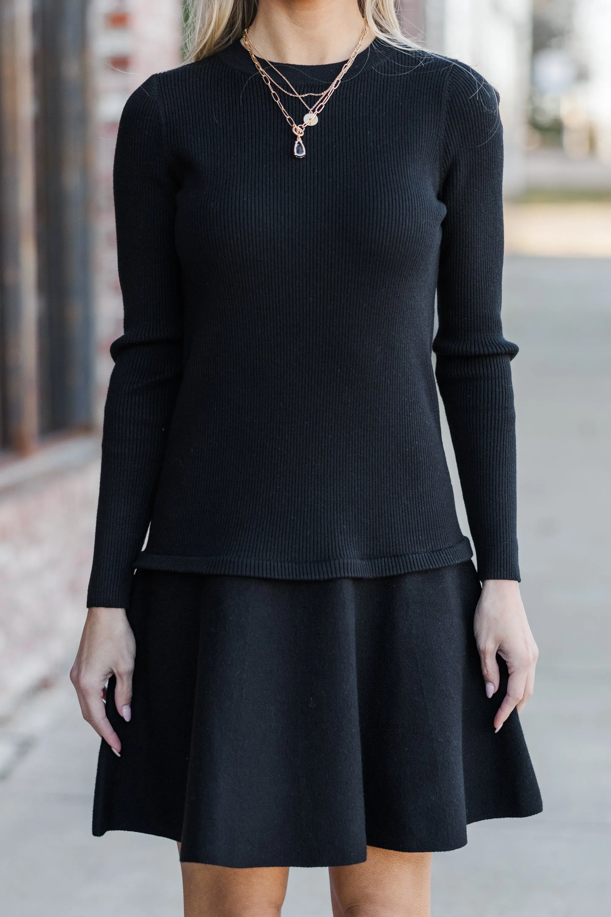 Off To The Hamptons Black Sweater Dress
